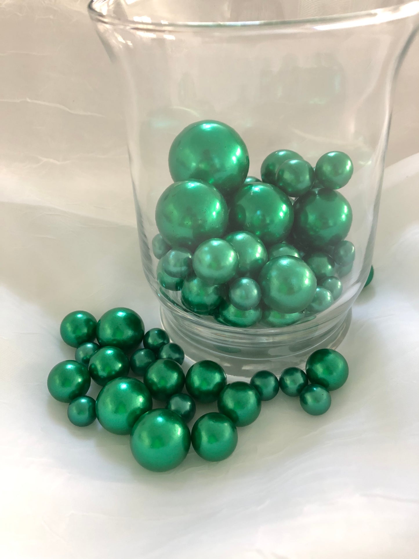 Emerald Green Vase filler pearls, floating pearl centerpiece, table confetti, no hole pearls