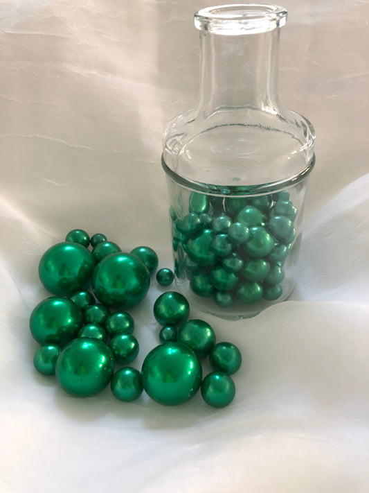 Emerald Green Vase filler pearls, floating pearl centerpiece, table confetti, no hole pearls