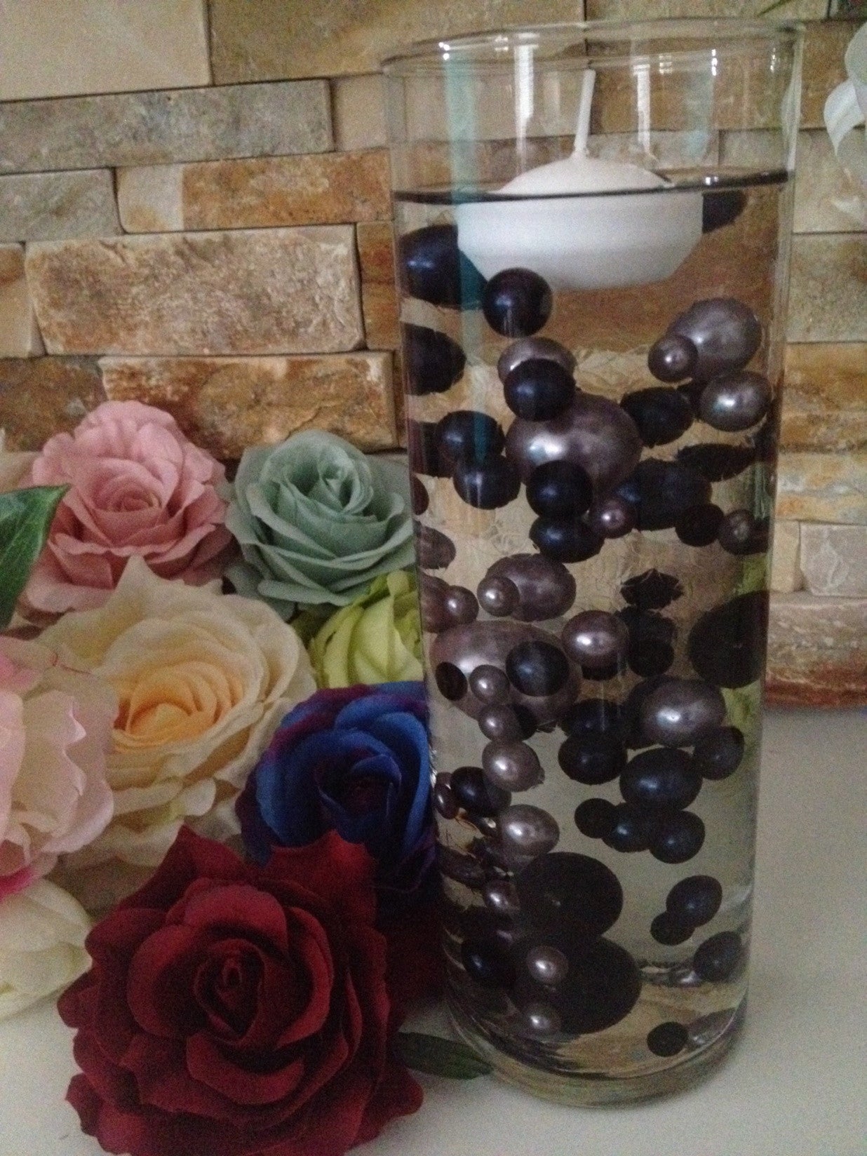 Floating Pearl Centerpiece Vase Filler Pearls Charcoal Black/Gray Pearls 80 Jumbo & Mix Size Pearls