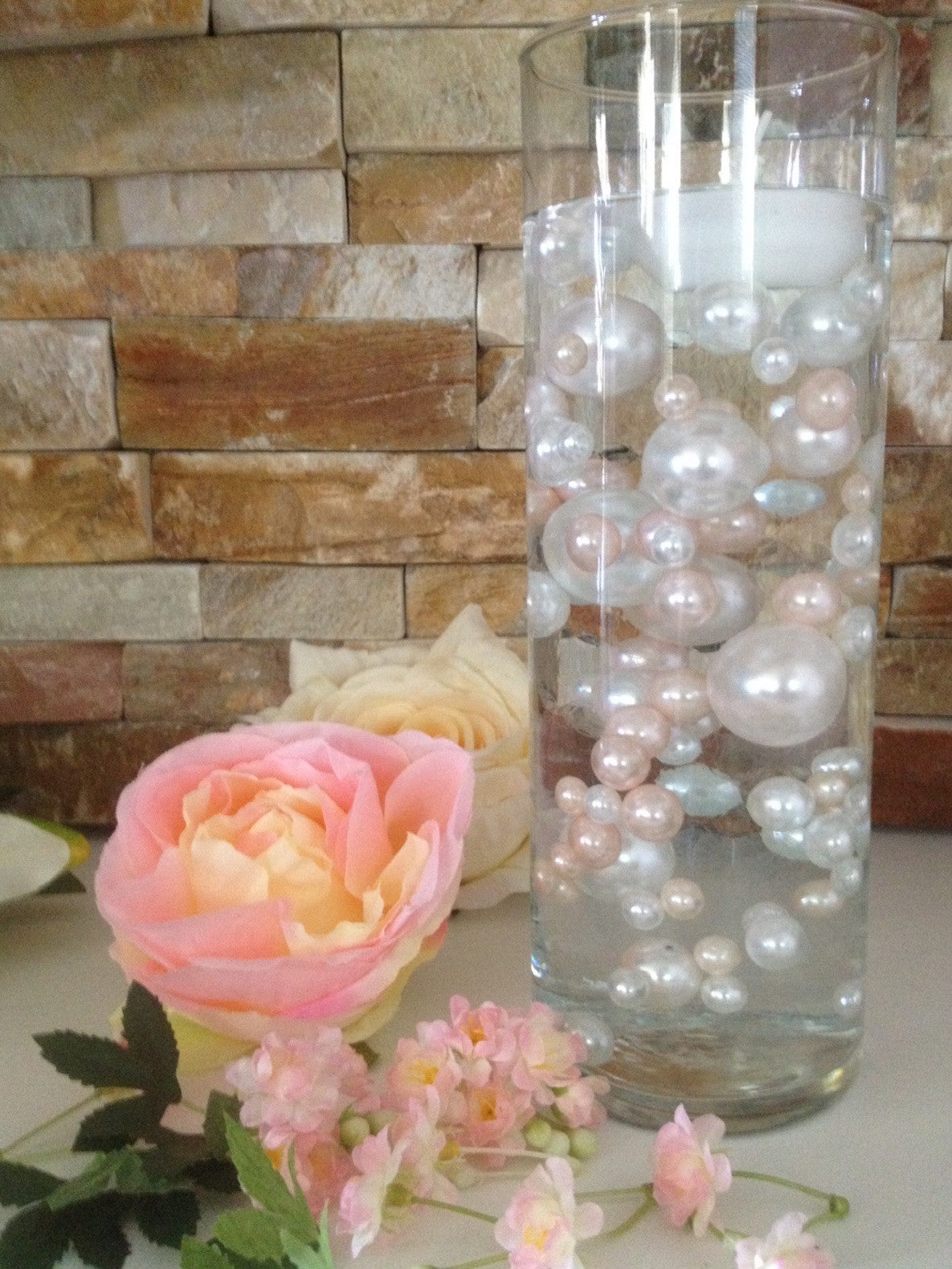 DIY Floating Pearl Centerpiece Vase Filler Pearls Blush/White Pearls 80 Jumbo & Mix Size Pearls, No Hole Pearls