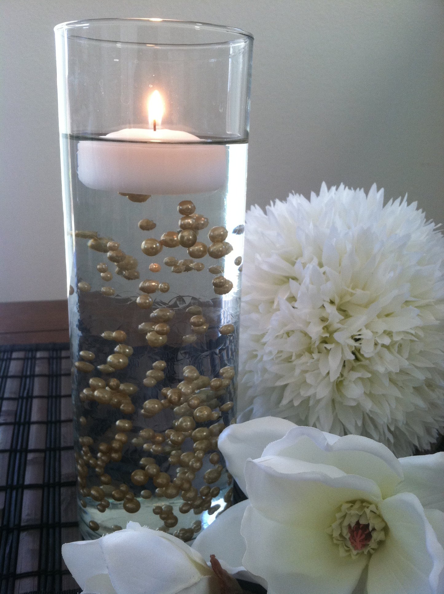 Champagne vase filler pearls, floating pearl centerpiece, table scatters