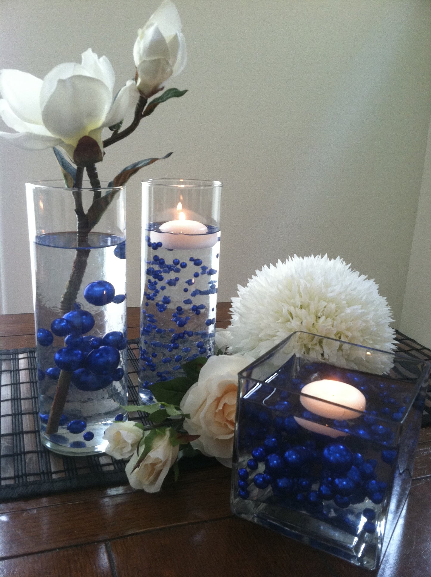 Royal Blue Vase Filler Pearls, Floating Pearl Centerpiece, Table Scatters