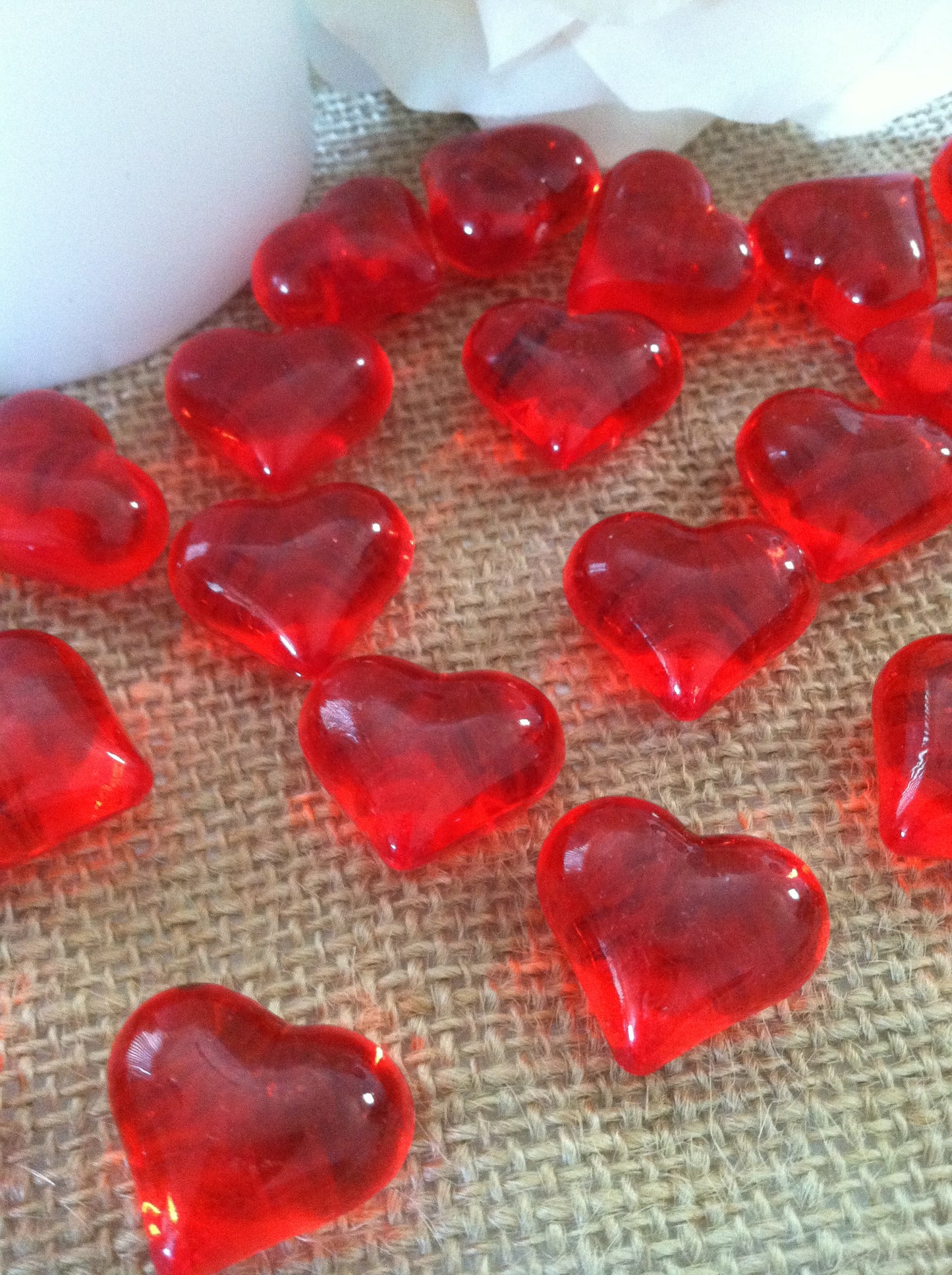 50pc Acrylic Red Heart Shaped Diamond Gems - Table Scatters, Confetti