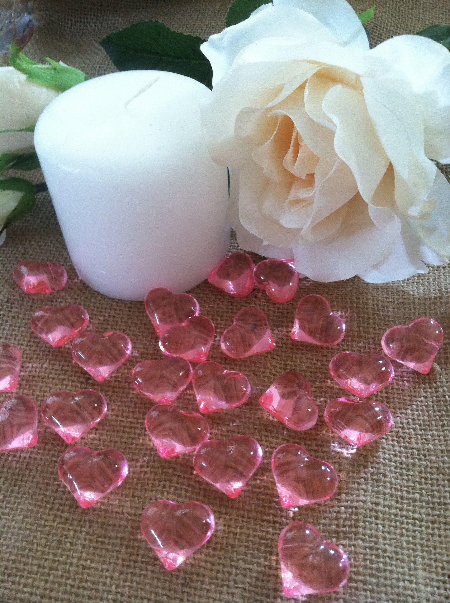 50pc Acrylic Pink Heart Shaped Diamond Gems - Table Scatters, Confetti