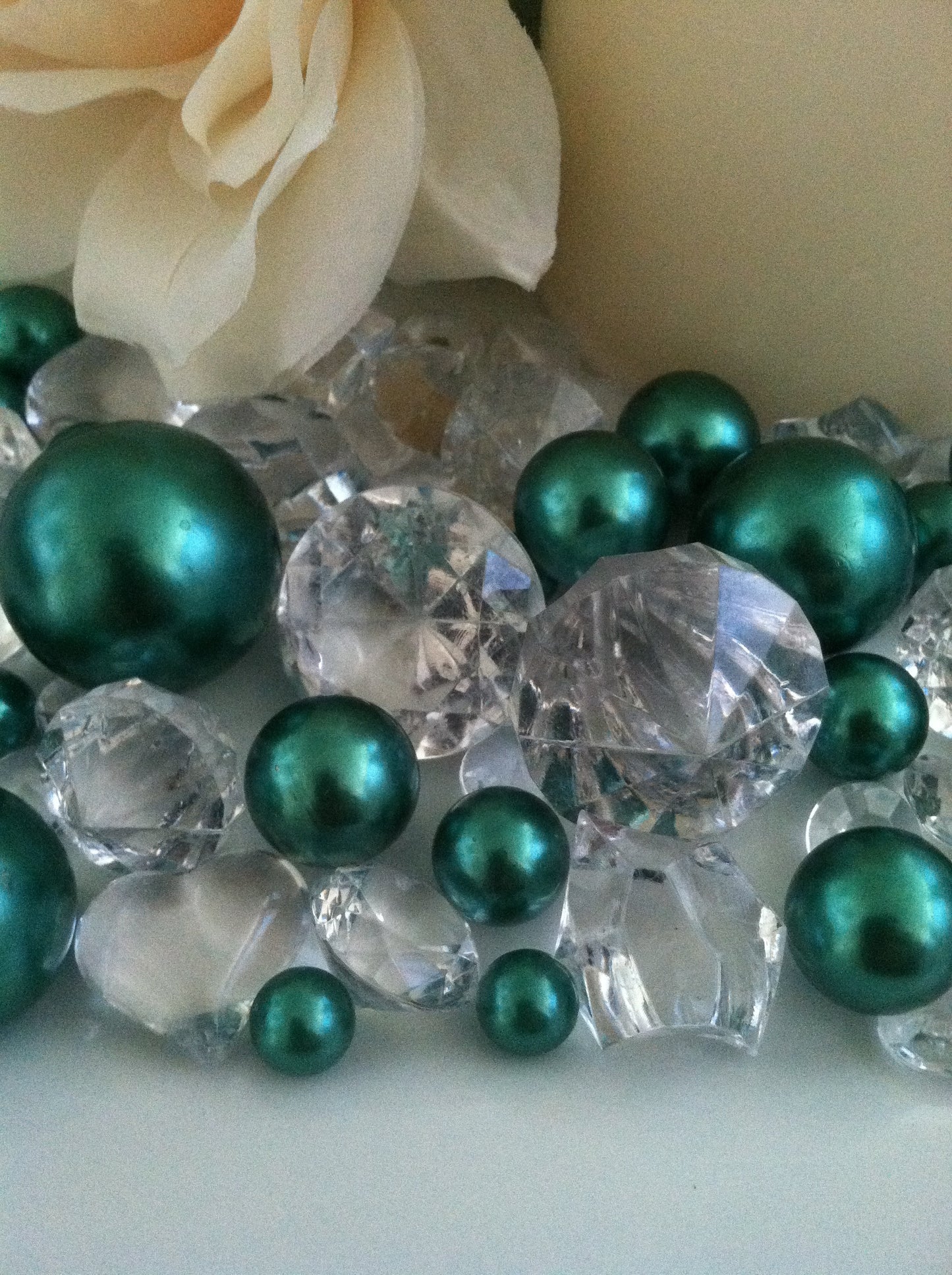 Green pearls diamond vase fillers, table scatter confetti, bowl fillers