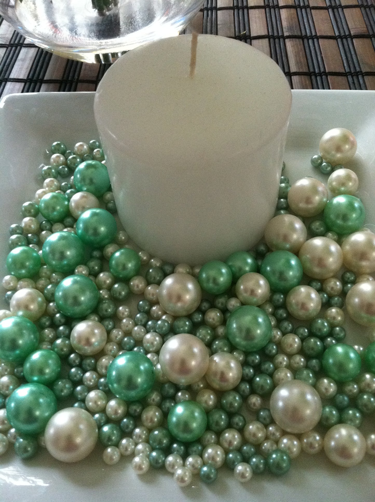 Seafoam Green And Ivory Pearls No Holes Vase Fillers/Floating Pearl Centerpieces (375pc mix)