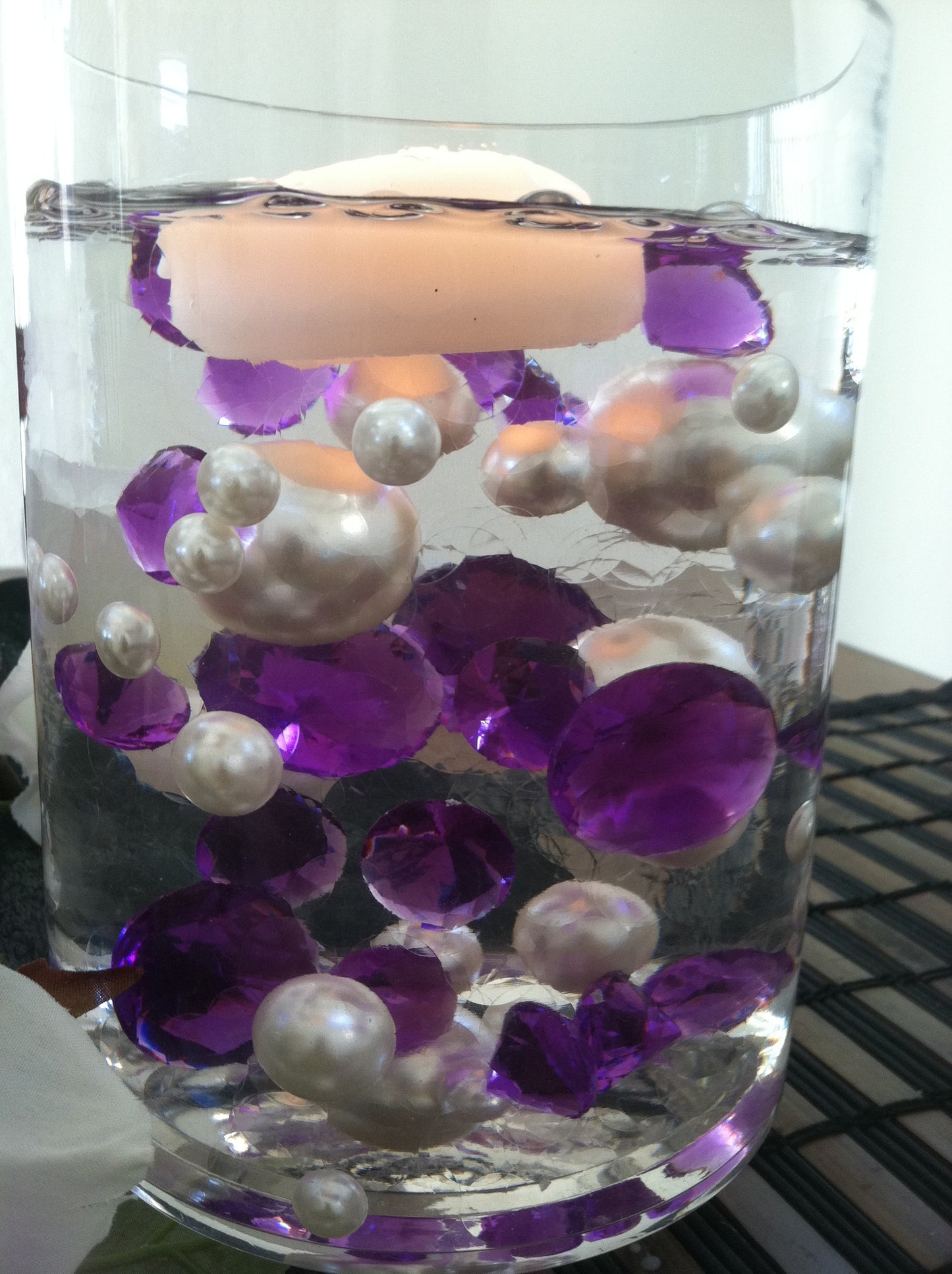 Floating Diamonds And Pearl Centerpiece, Vase Filler Gems, Table Scatters