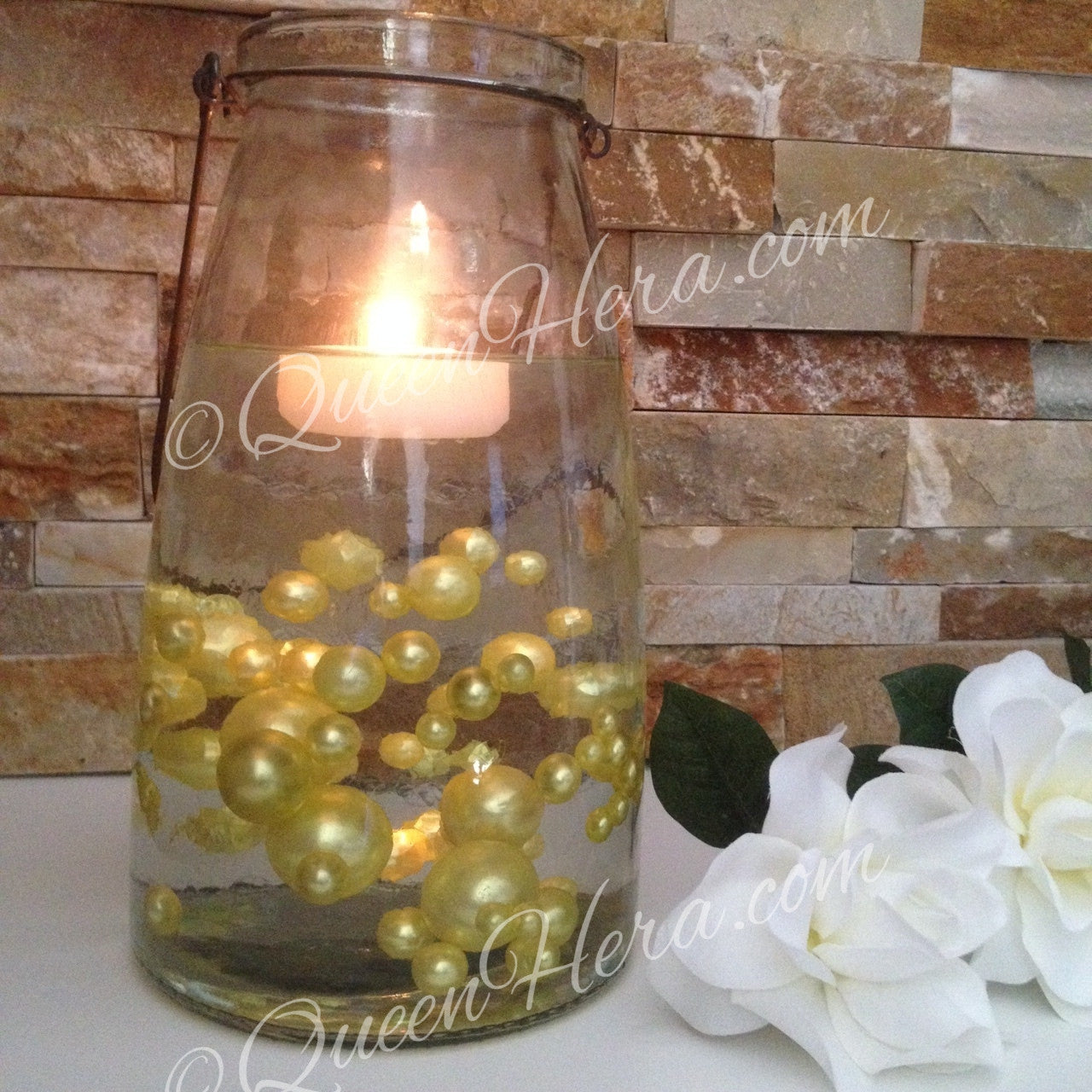 Yellow Pearls Vase Fillers, Floating Pearl Decor, Table Scatters, No Hole