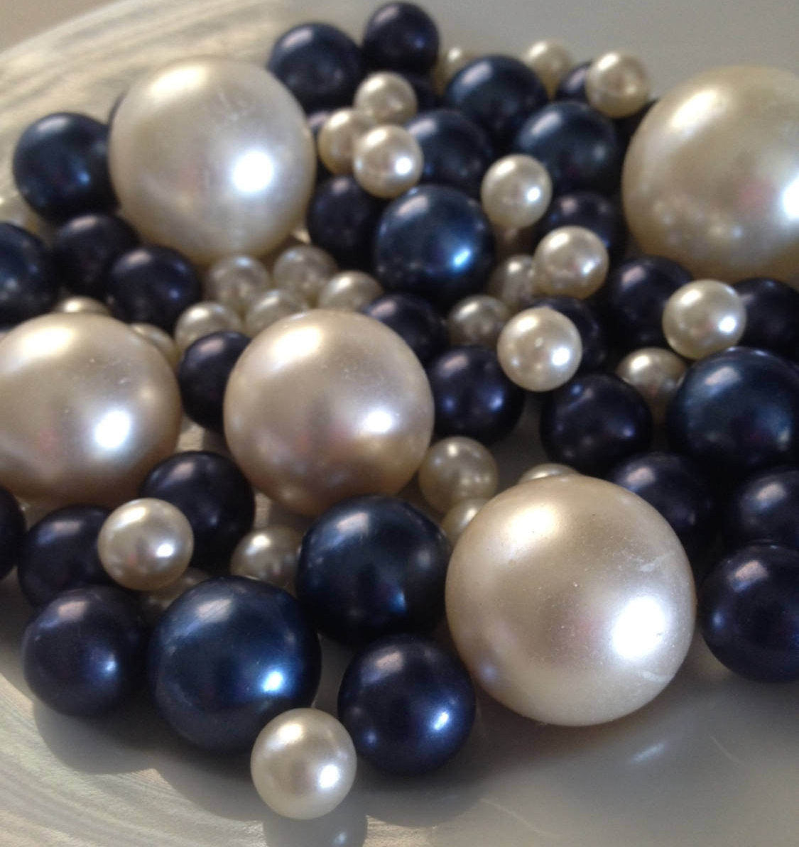 Navy Blue/White Decorative Jumbo Pearls, No Hole Pearls Vase Fillers Table Scatters, Floating Pearl Centerpiece