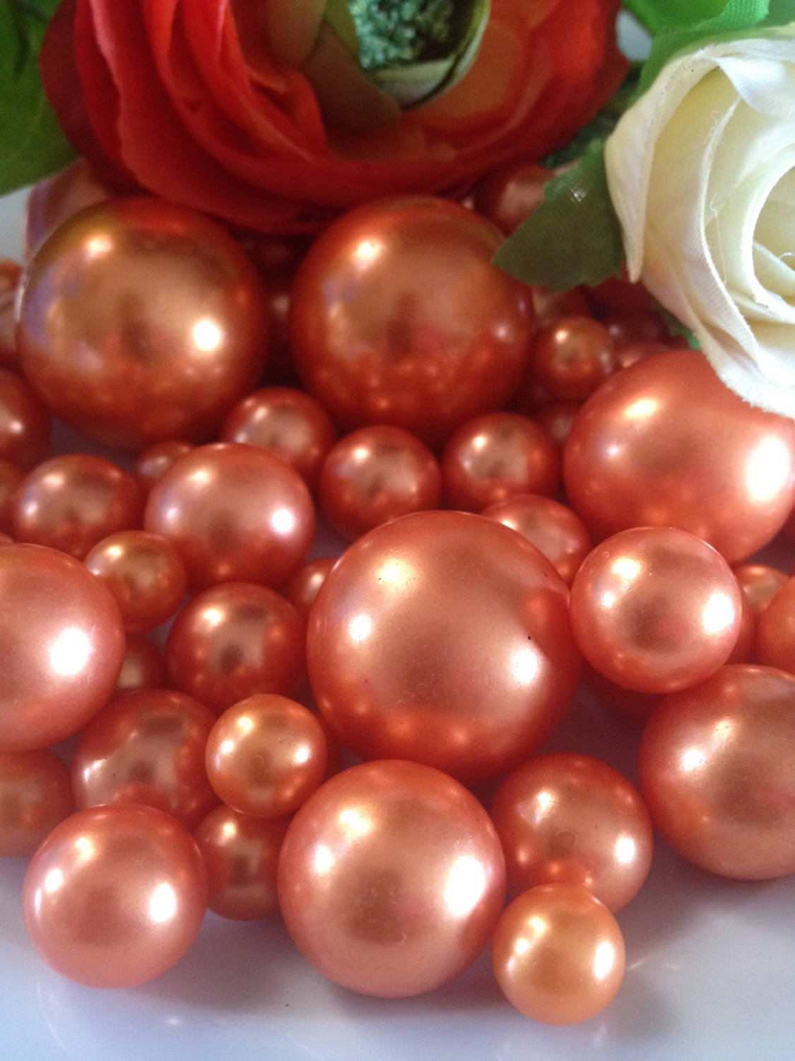 Coral-Orange Jumbo Pearls (8-10-14-18-24-30mm) for vase fillers/wedding - Pick your size.