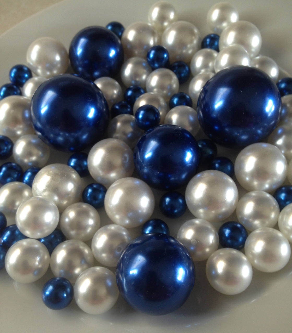 Royal Blue/White Jumbo Pearls, Pearl Vase Fillers Table Scatters, Floating Pearl Centerpiece