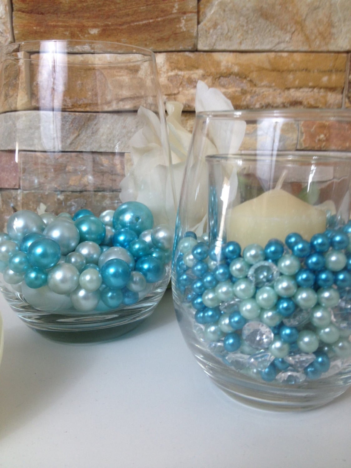 Teal/Light Blue Pearls 80/500pc Mix, Jumbo Pearls Vase Fillers, Diamonds/Pearls Confetti, Floating Pearl Centerpieces, Wedding Pearl Decor