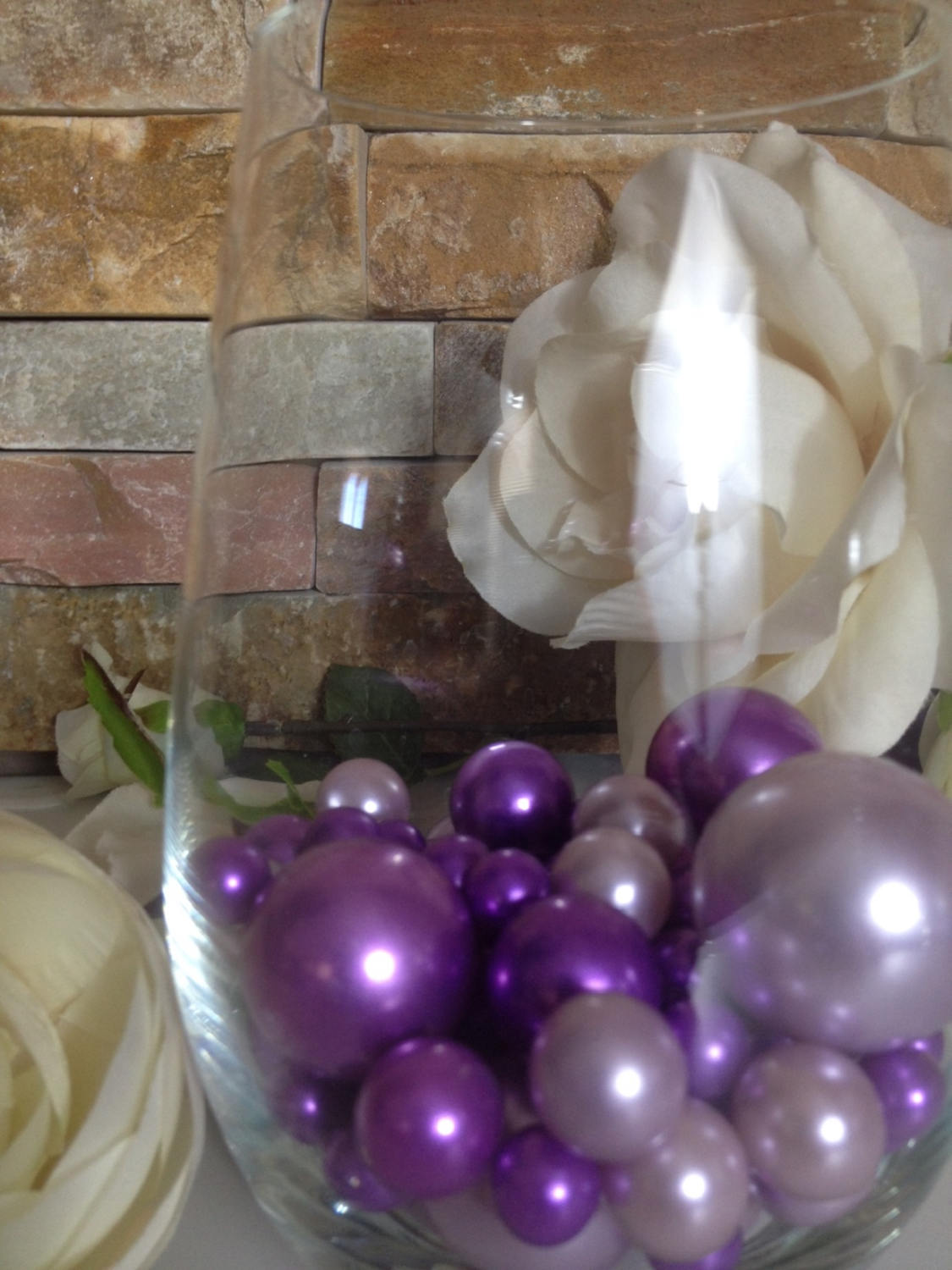 DIY Floating Pearl Centerpiece Purple/Lilac Pearls 80pc Mix, Jumbo Pearls Vase Fillers, No Hole Pearls, Table Scatters, Confetti