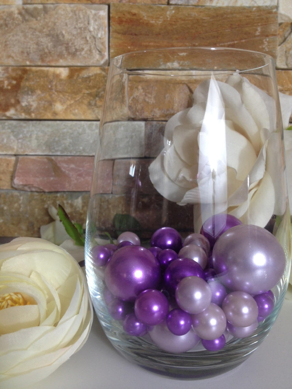 DIY Floating Pearl Centerpiece Purple/Lilac Pearls 80pc Mix, Jumbo Pearls Vase Fillers, No Hole Pearls, Table Scatters, Confetti