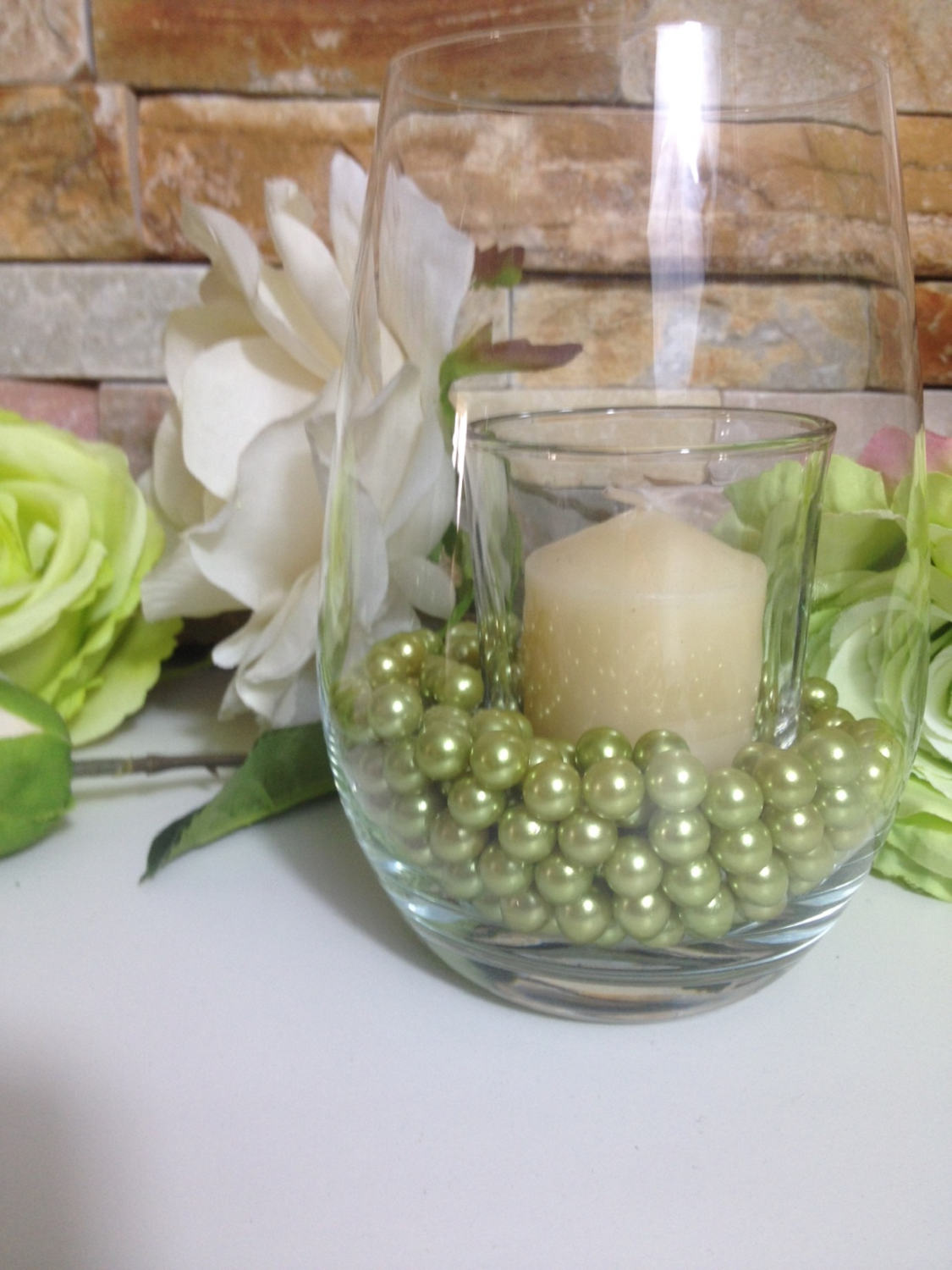 Lime Green Pearls 200pc 8mm pearls, For Candle Vase Fillers, Table Scatters, No Hole Pearls, Small Pearls, Wedding Pearls