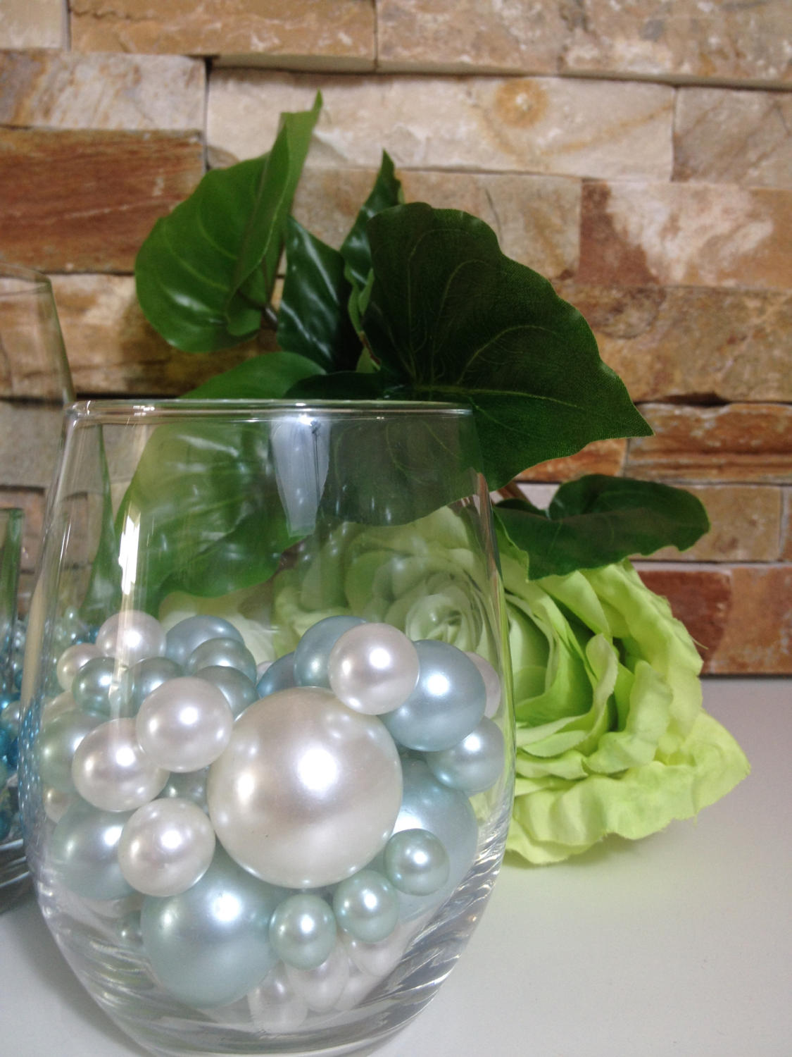 Floating Pearl Centerpieces Light Blue/white Pearls 80pc Mix, Jumbo Pearls Vase Fillers, No Hole Pearls, Wedding Pearl Centerpieces