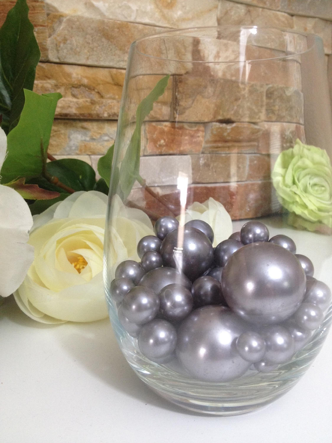 Silver Jumbo Pearls/Table Confetti mix sizes 5-6-7-8-9-10-14-18-14-18-24-30 For Wedding & Home Decors