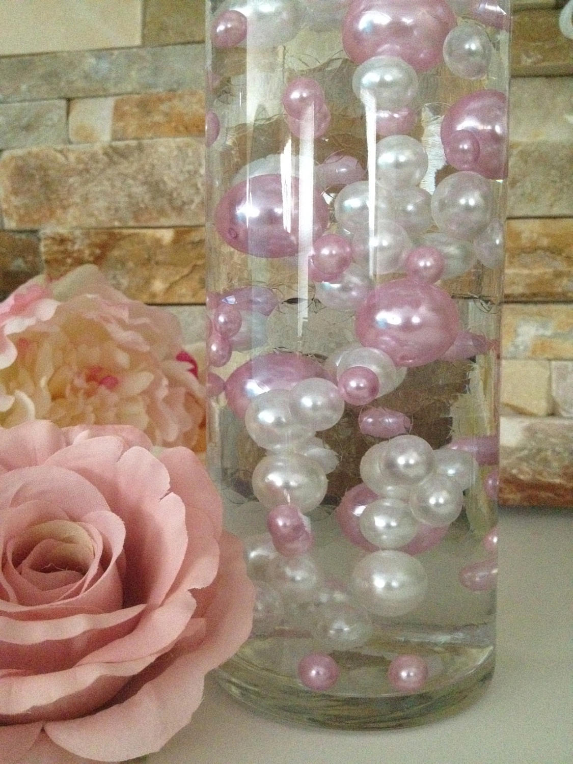 Elegant Light Pink/White Pearls 80pc Mix,  Floating Pearls Decors, Jumbo Pearls Vase Fillers, Decorative Pearls, Pearls Confetti