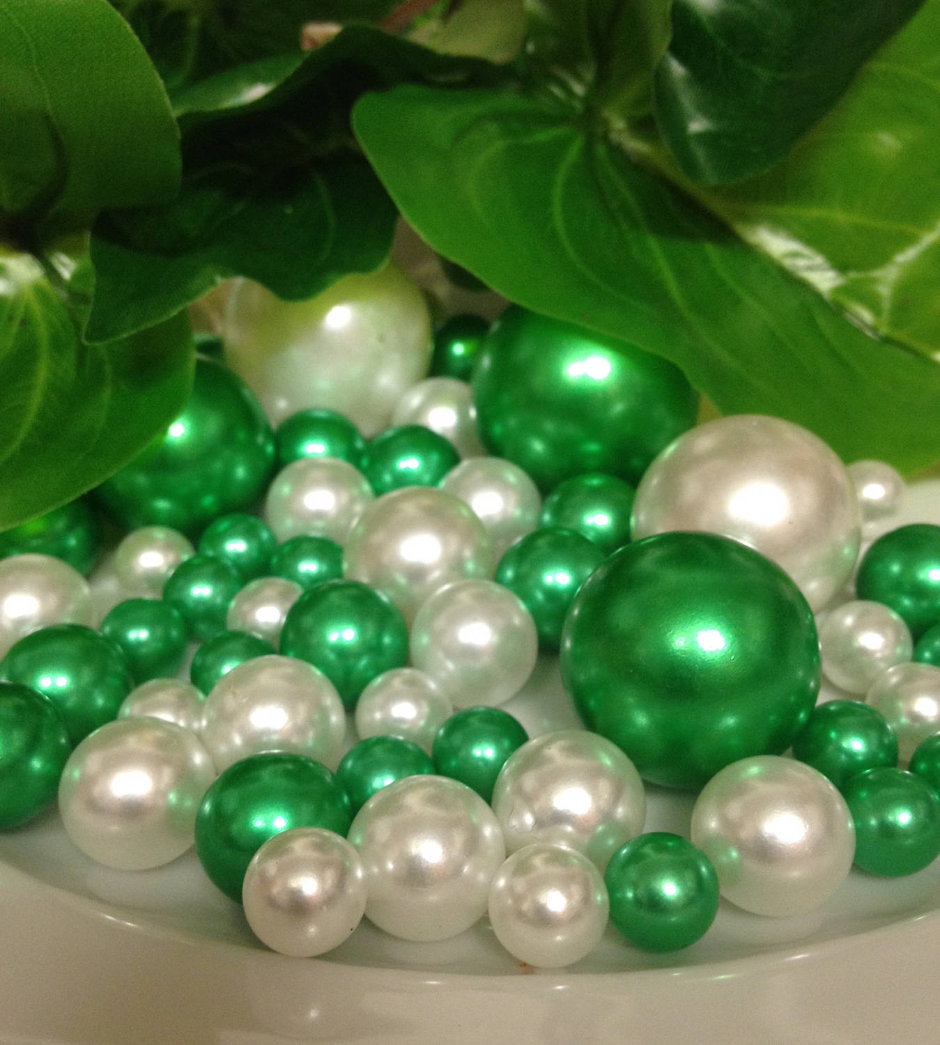 Decorative Pearls Kelly Lime Green/White Pearls 80pc Mix, Jumbo Pearls Vase Fillers, No Hole Pearls, Floating Pearls, Pearls Confetti