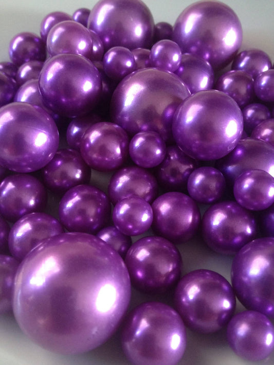 30/80pc Orchid Purple Jumbo Pearls - No Hole Pearls, Vase Filler Pearls, Floating Pearl Centerpiece, Mix Size 10mm 14mm 18mm 24mm