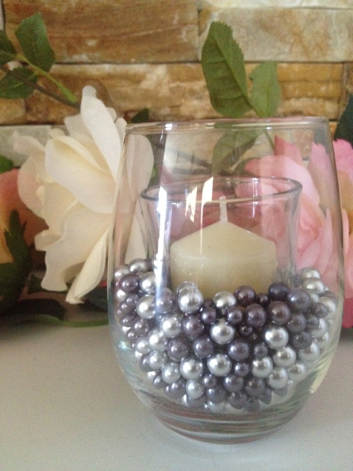 Gray/Silver Pearls 400pc For Candle Vase Fillers, Table Scatters, No Hole Pearls, Small Pearls