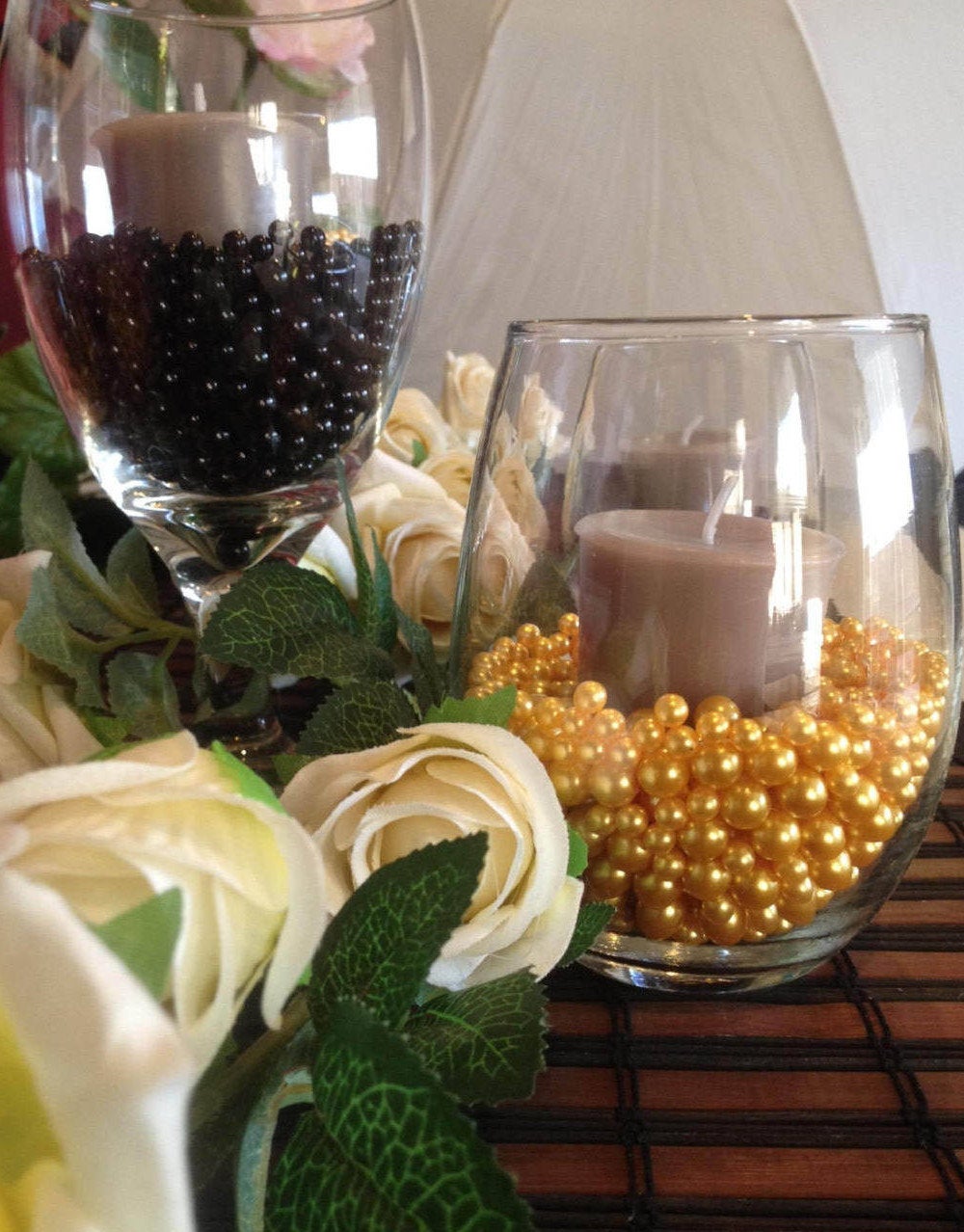 Gold/Black Pearls 400pc For Candle Vase Fillers, Table Scatters, No Hole Pearls, Small Pearls