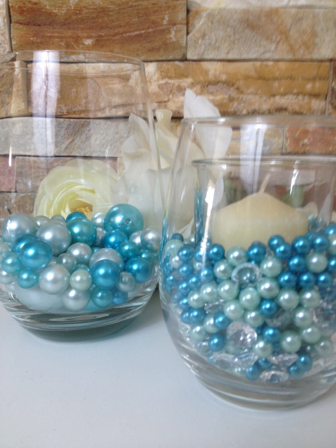 Teal/Light Blue Pearls 80/500pc Mix, Jumbo Pearls Vase Fillers, Diamonds/Pearls Confetti, Floating Pearl Centerpieces, Wedding Pearl Decor