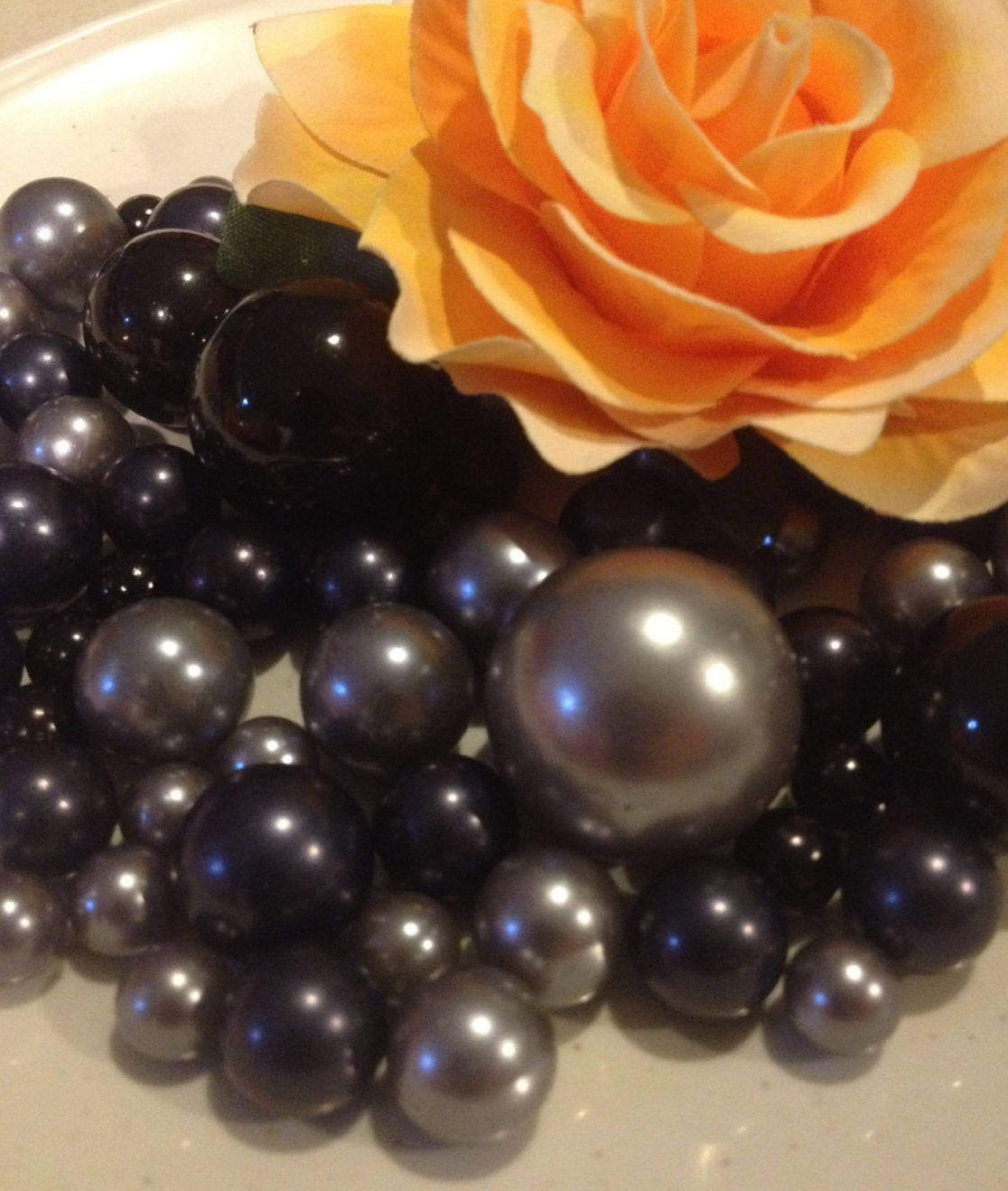 Black/Gray/Charcoal Pearls 80pc Mix, Jumbo Pearls Vase Fillers, Scatters, Floating Pearl Centerpiece. Wedding Pearl Centerpieces