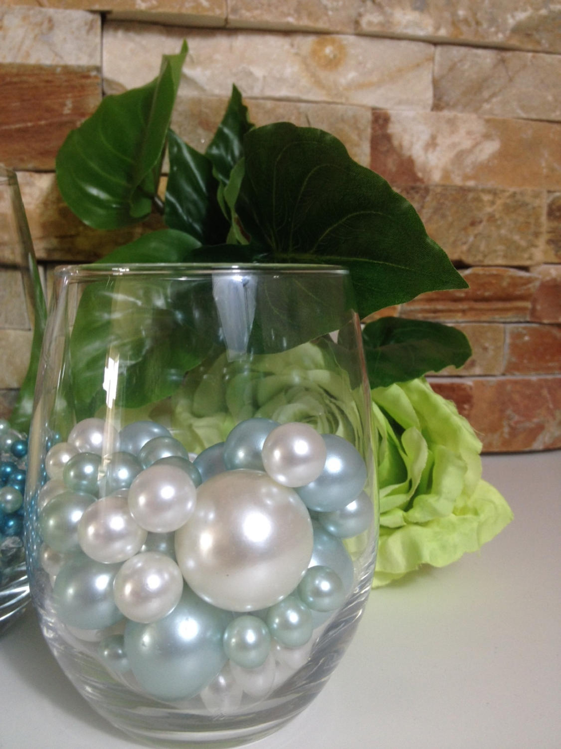 Prairie Light Blue/White Pearls 80/500pc Mix, Vase filler Pearls, Diamonds/Pearl Confetti, Floating Pearl Centerpieces, Wedding Pearl Decor