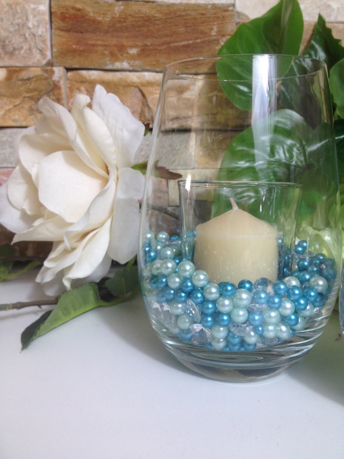 Prairie Light Blue/White Pearls 80/500pc Mix, Vase filler Pearls, Diamonds/Pearl Confetti, Floating Pearl Centerpieces, Wedding Pearl Decor