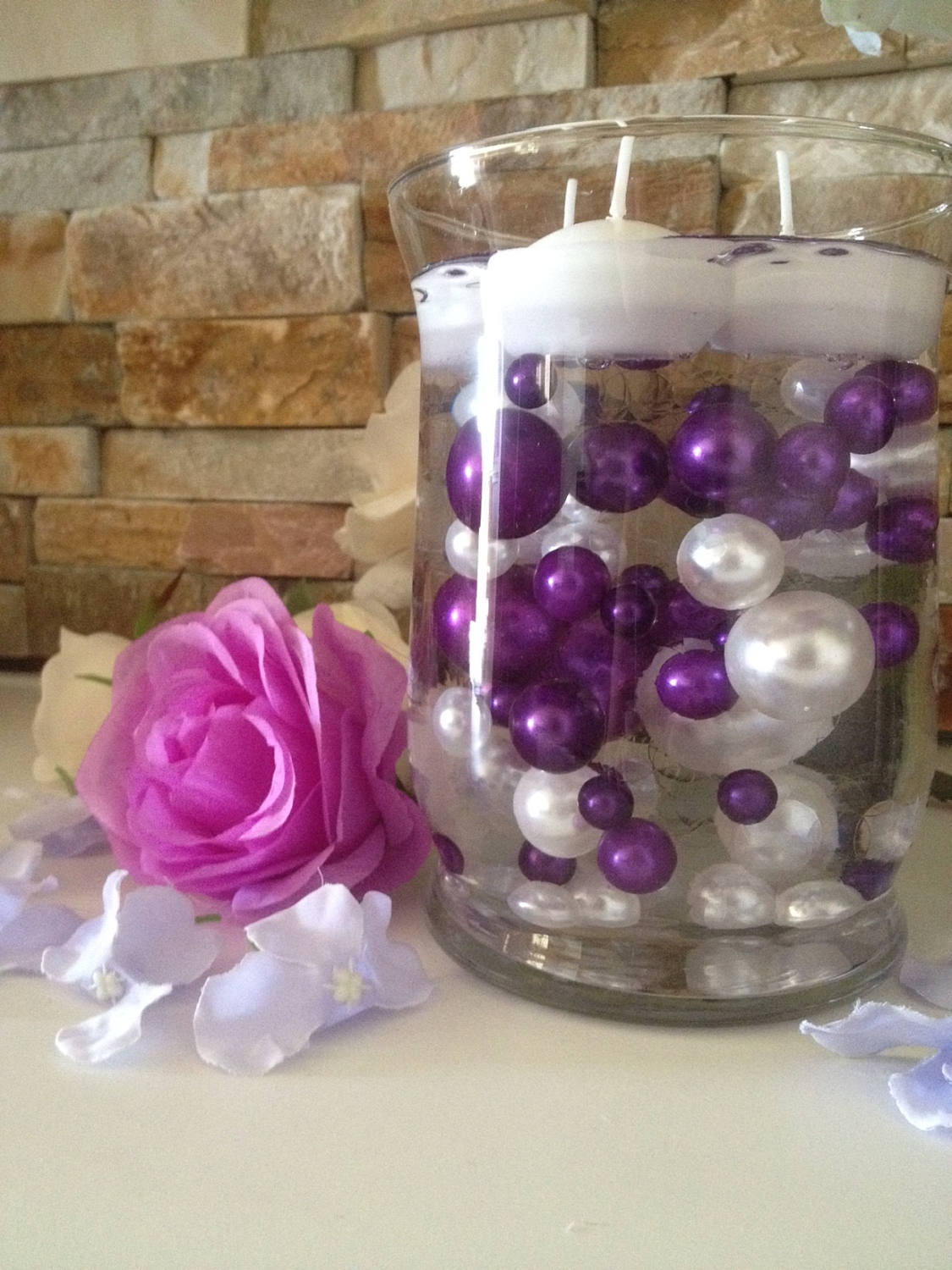 Purple/White Floating Pearls 80pc Mix, Jumbo Pearls Vase Fillers, No Hole Pearls, Decorative Pearls, Pearls Confetti