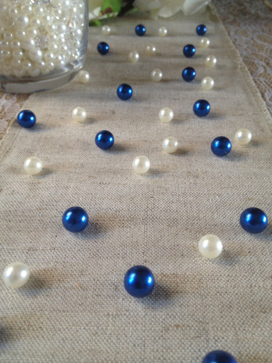 Vintage Table Pearl Scatters Royal Blue and Ivory Pearls For Wedding, Parties, Special Events Decor Table Confetti