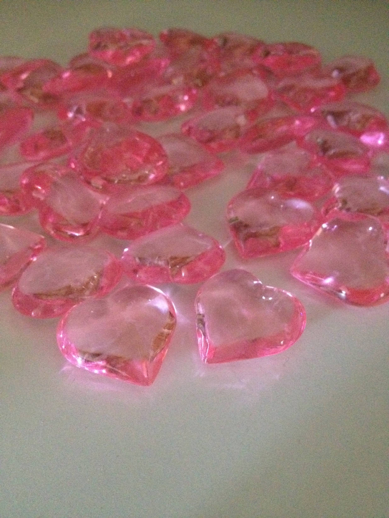 48 Acrylic Pink Hearts 23mm for Wedding Decoration Table Scatters, Vase Fillers, Valentine Decor