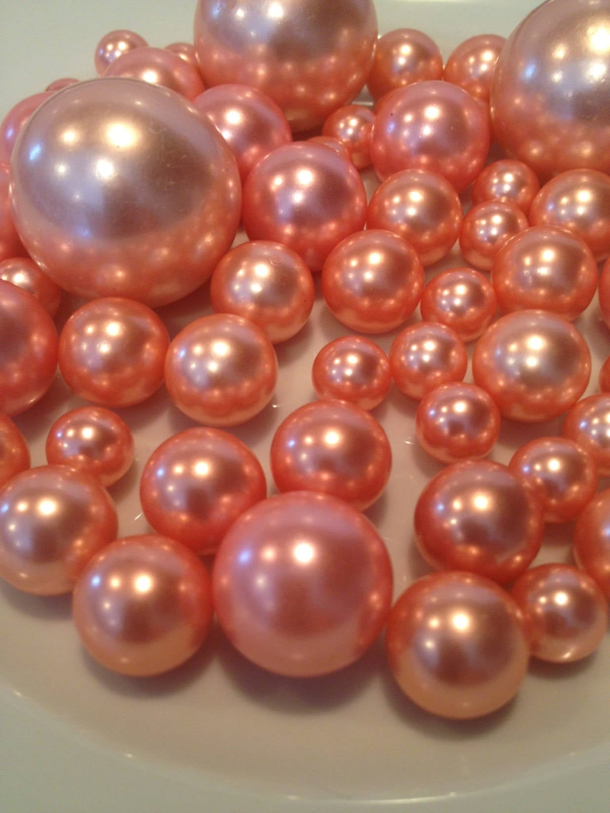 Coral Pink Pearls -80pc, Decorative Jumbo Pearls Vase Fillers Table Scatters, Floating Pearl Centerpiece, No Hole Pearls