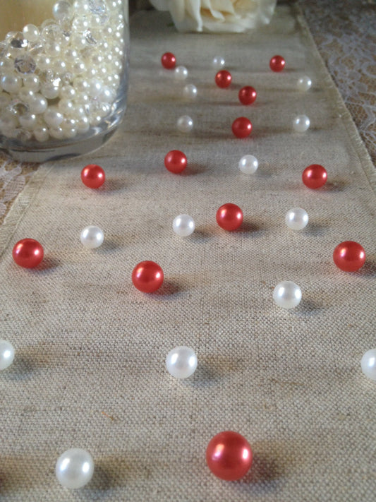 Red and White Vintage Table Pearl Scatters For Wedding, Parties, Special Events Decor