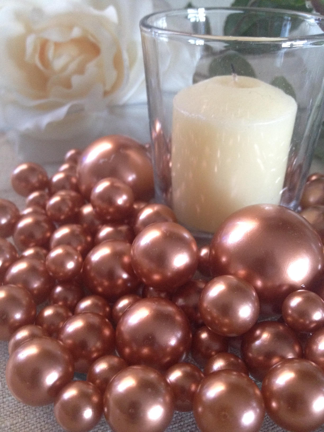 Burnt Copper Orange Decorative Jumbo Pearls (no hole pearls) - Floating Pearls Centerpieces, Table Decors, Scatters