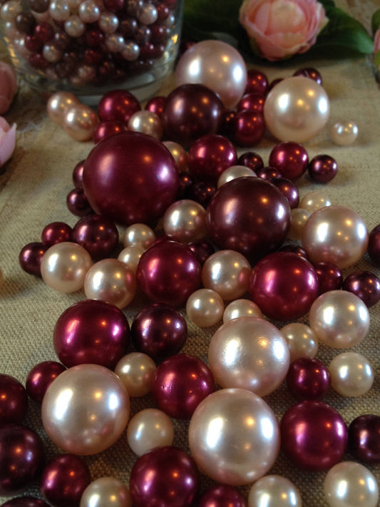 Blush Pink Burgundy Cranberry Wedding Theme Colors, Perfect For Vintage Pearl Table Scatters, Rustic Pearl Table Decors