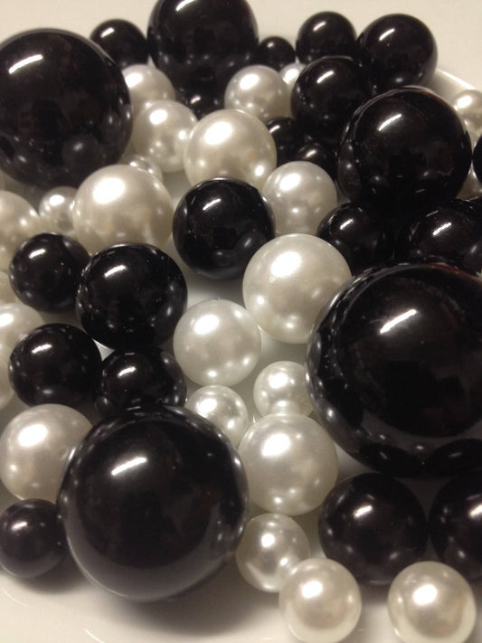 Black/White Decorative Jumbo Pearls Vase Filler Mix, Table Scatters, Floating Pearl Centerpiece