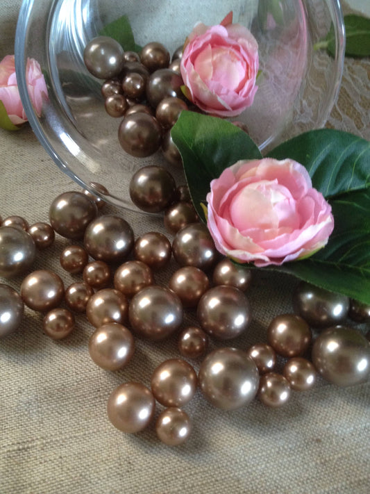 Champagne Bronze Pearls 90pc, No Hole Pearls Vase Fillers, Table Scatters, Floating Pearl Centerpiece