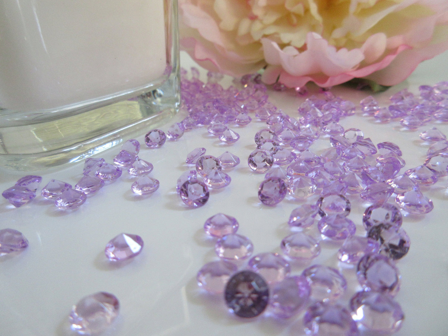 6mm Lavendar Acrylic Diamond Table Confetti Scatters, Perfect way to add sparkles to table, Vases Great For Wedding decors