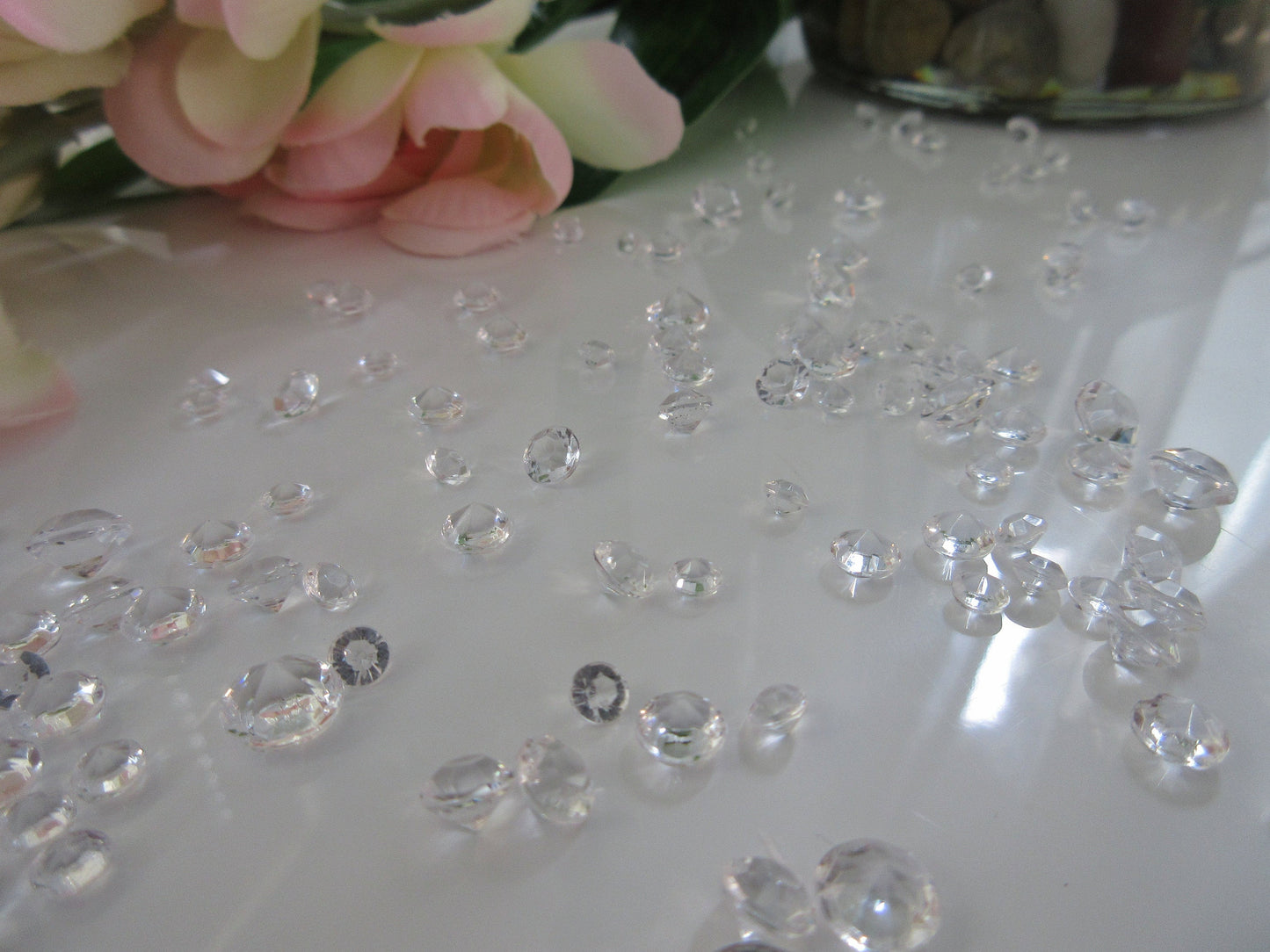 Clear Acrylic Diamond Gems, Raindrop beads Vase Fillers Table Scatters 3000/Pk Mixed Size (4.5mm, 6mm, 8mm)