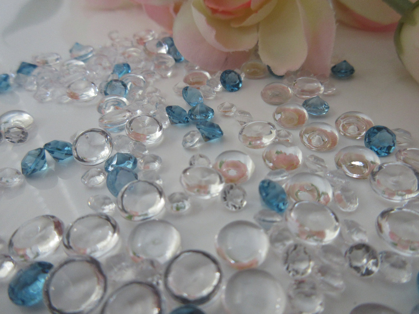 3000 Mixed Size Teal Blue/Clear Acrylic Diamond Gems, Raindrop beads Vase Fillers Table Scatters(4.5mm, 6mm, 7mm)