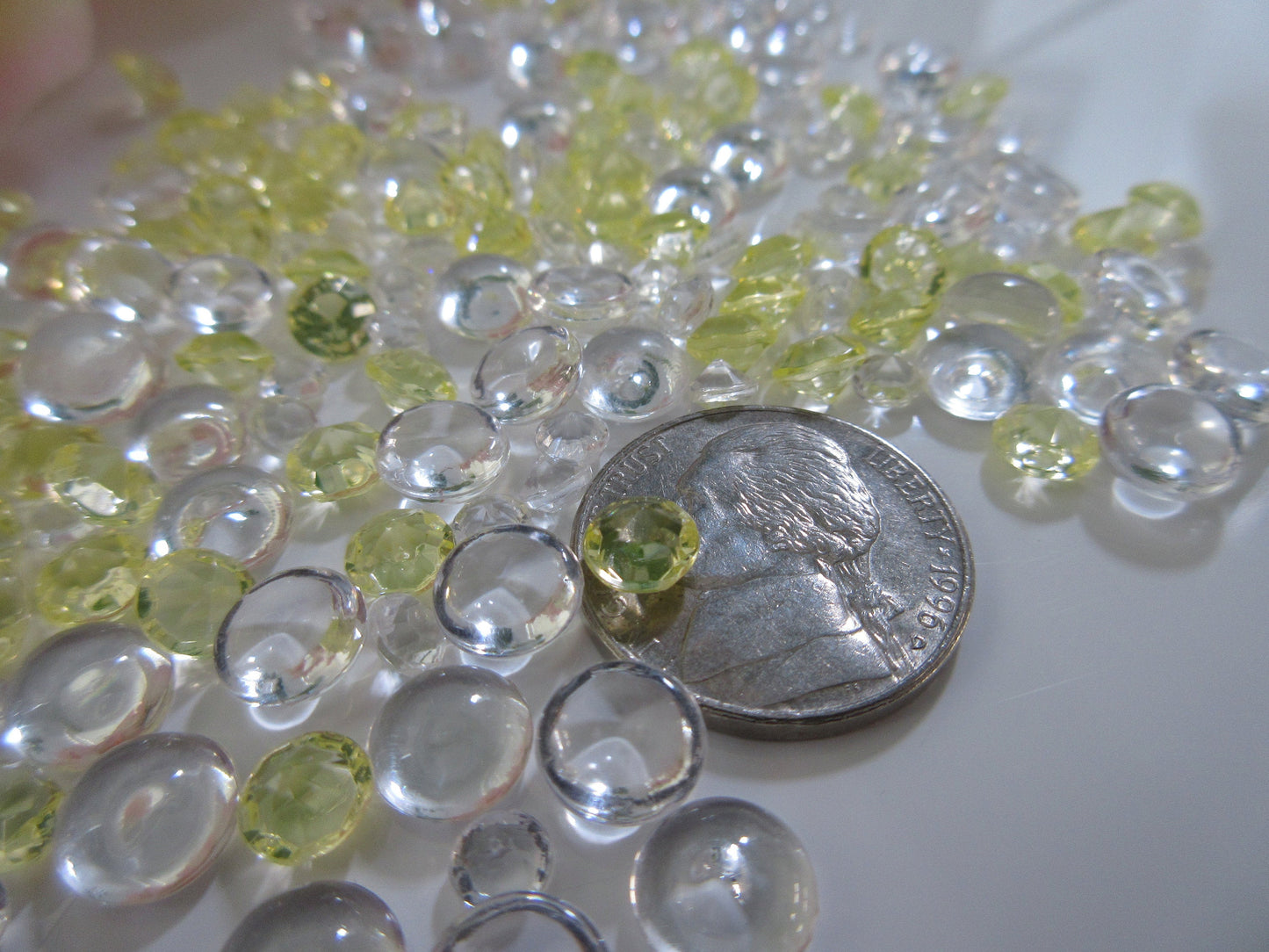 Raindrop beads Vase Fillers Table Scatters, Lemon Yellow/Clear Acrylic Diamond Gems, 3000pcs/Mix Size (4.5mm, 6mm, 7mm)