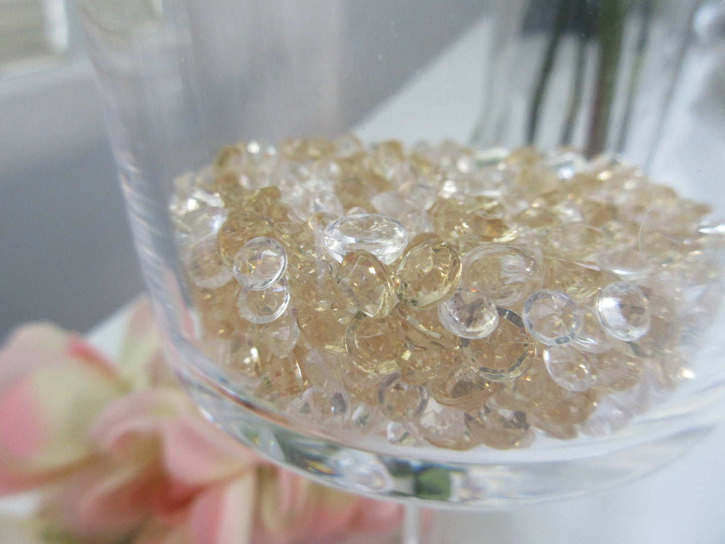 3000 Mixed Size Champagne/Clear Acrylic Diamond Gems, Raindrop beads Table Vase Fillers Scatters(4.5mm, 6mm, 7mm)