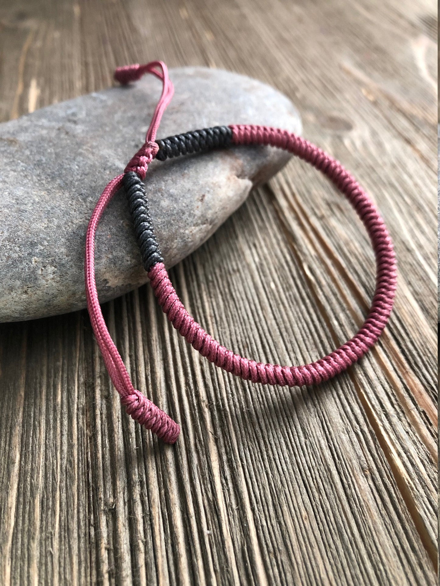 Lucky String Bracelet, Tibetan Buddhist Lucky Knots Bracelet - Rose Pink/Gray For Love, Compassion and Creativity