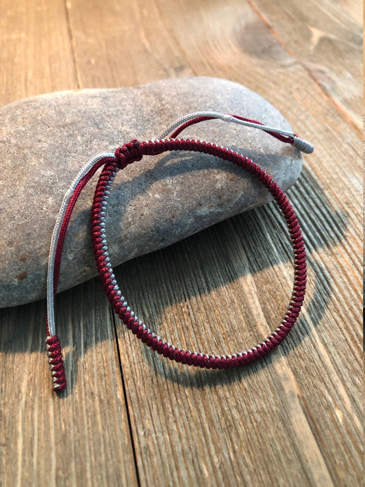 Lucky Knot Bracelets, Tibetan Buddhist Lucky Knots Bracelet Dark Red/Silver For Leadership, Protection, Encourage