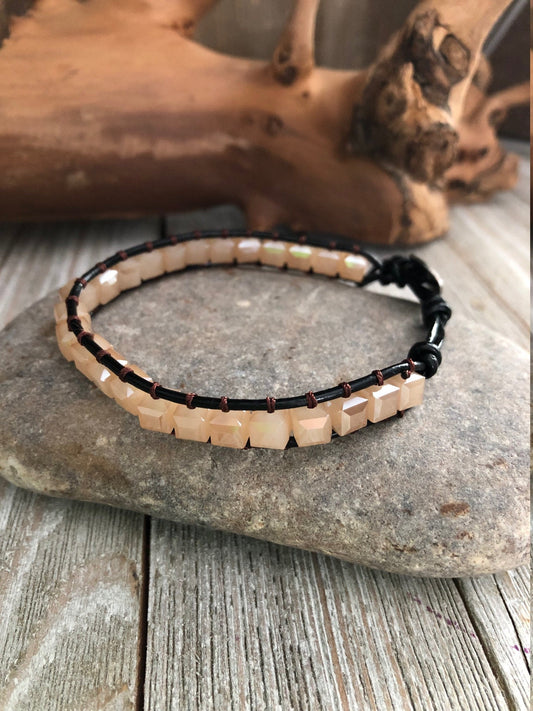 Blush Pink Quartz Chakra Bracelet,  Healing property crystals, Boho bracelet, Good Luck bracelet, Mandala bracelet, Meditation bracelet