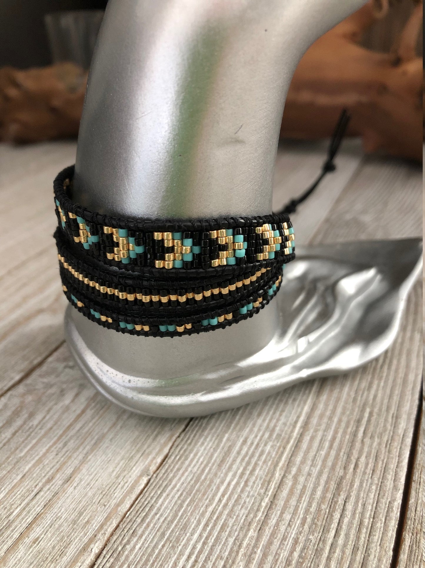 Glass seed beads 3 wrap leather bracelet,  Boho wrap bracelet, Yoga meditation bracelet, Bohemian Bracelet