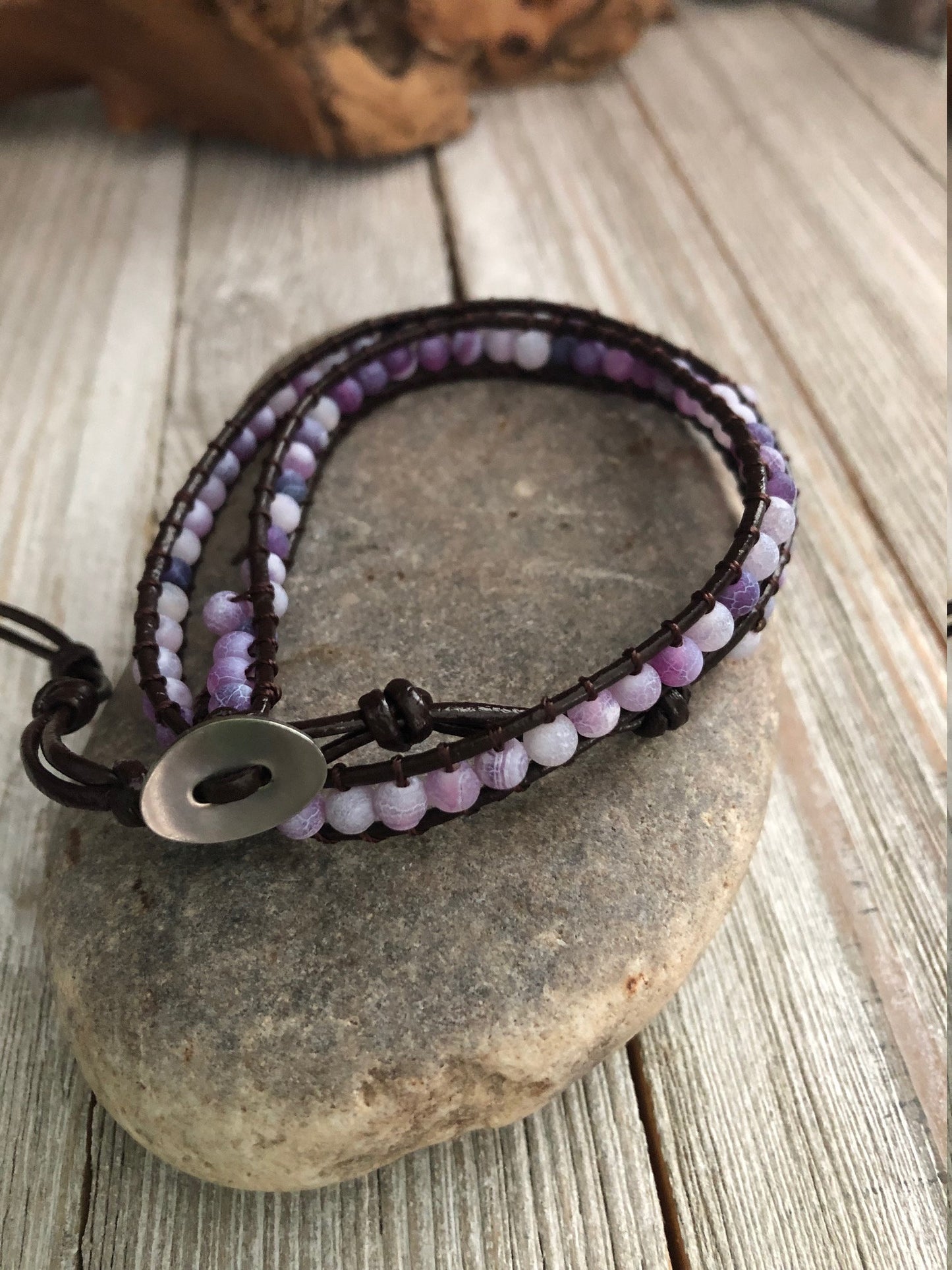 Double wrap purple pumice lava stone  Boho wrap bracelet, Yoga meditation bracelet, Bohemian Bracelet