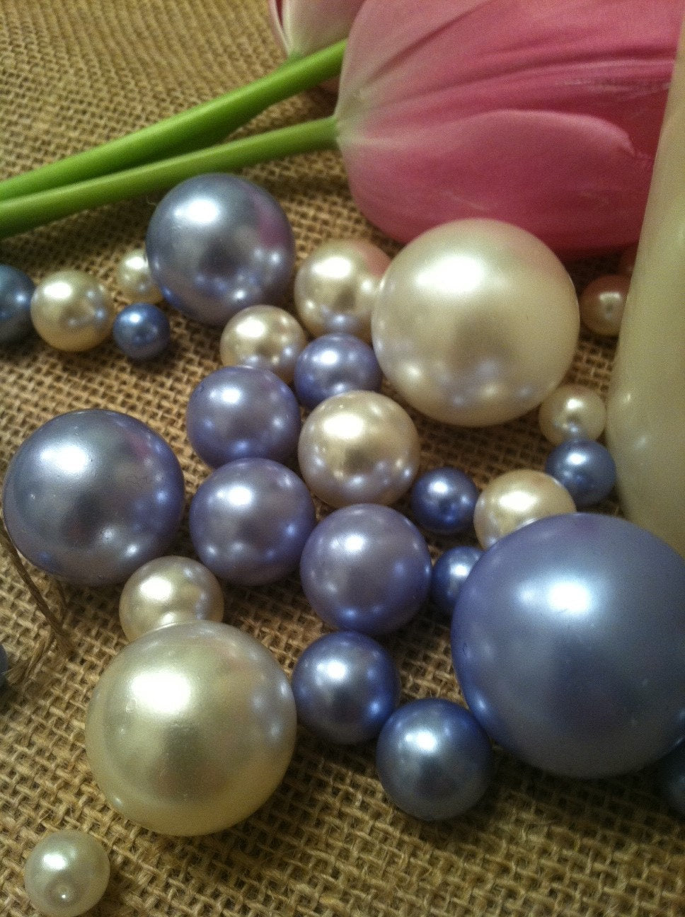 Floating Jumbo Pearls Vase Filler Ivory/Malibu-Sky Blue Pearls For Wedding Centerpiece, Table Scatters